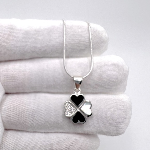 .925 Sterling Silver Clover Cz Necklace - Picture 7 of 17